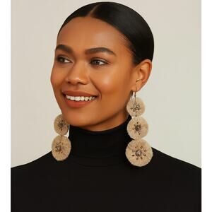 Mia Collection Gold Tone Beaded Tan/Light Brown Thread Dangle Hook Earrings